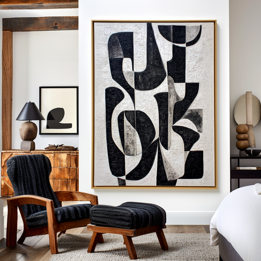 Form of Silence – Black and White Textured Abstract Geometric Painting