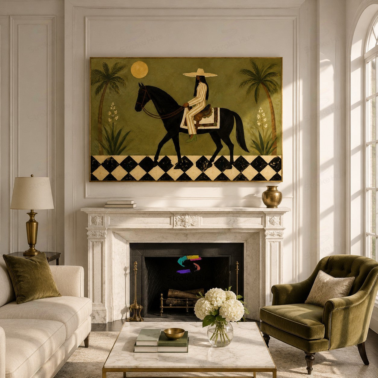 Palm Court Rider-Black Horse Painting