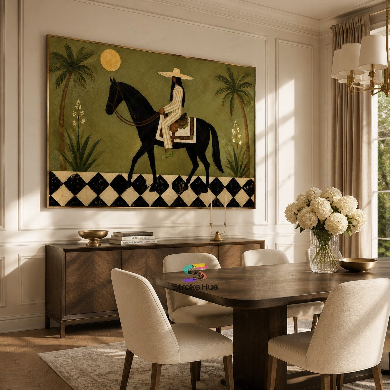 Palm Court Rider-Black Horse Painting
