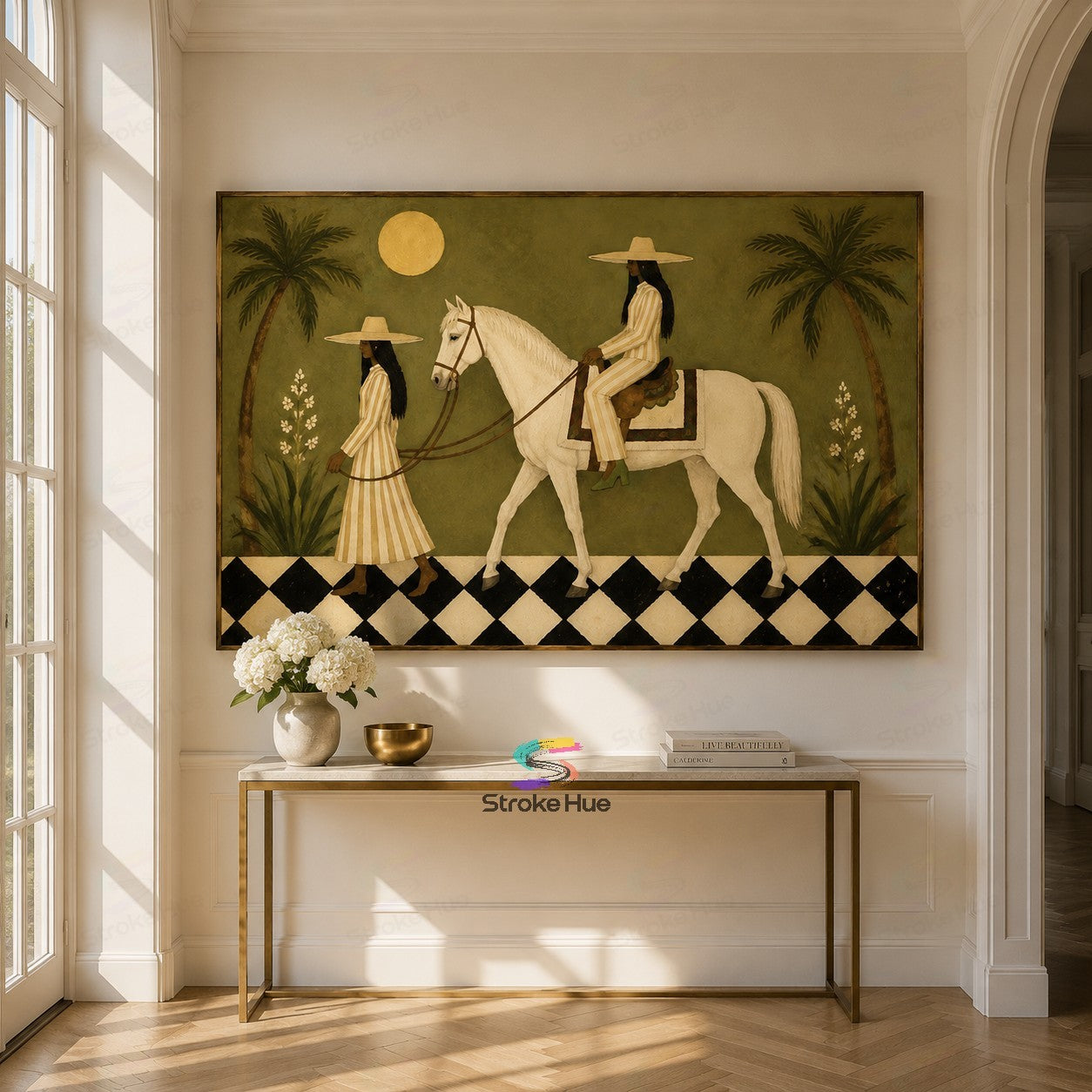 Olive Courtyard White Horse Painting