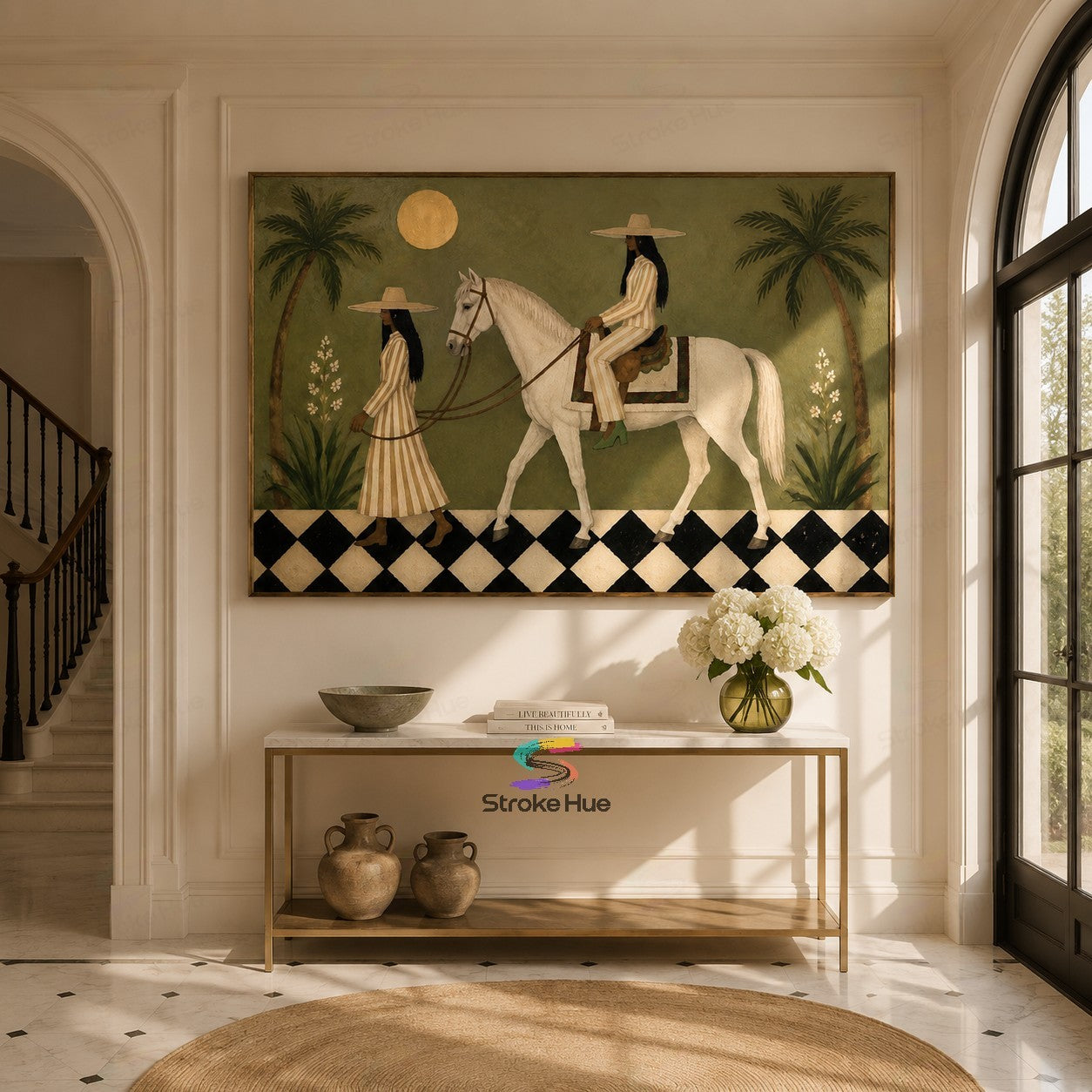 Olive Courtyard White Horse Painting