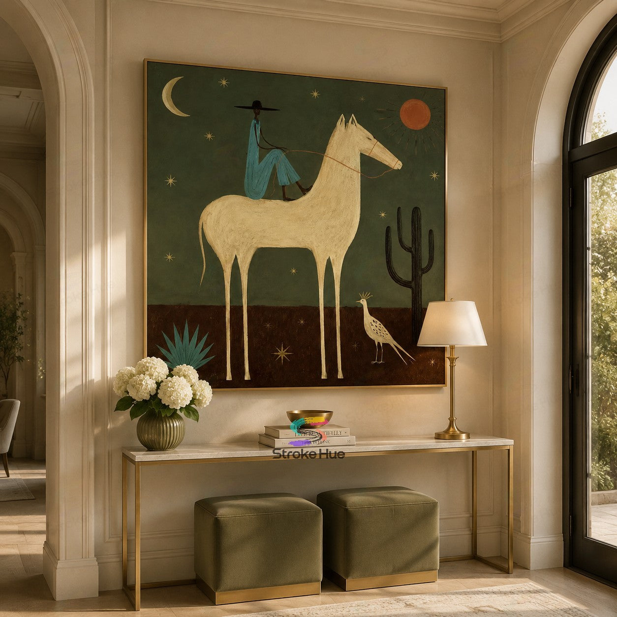 Desert Moon Rider-White Horse Painting