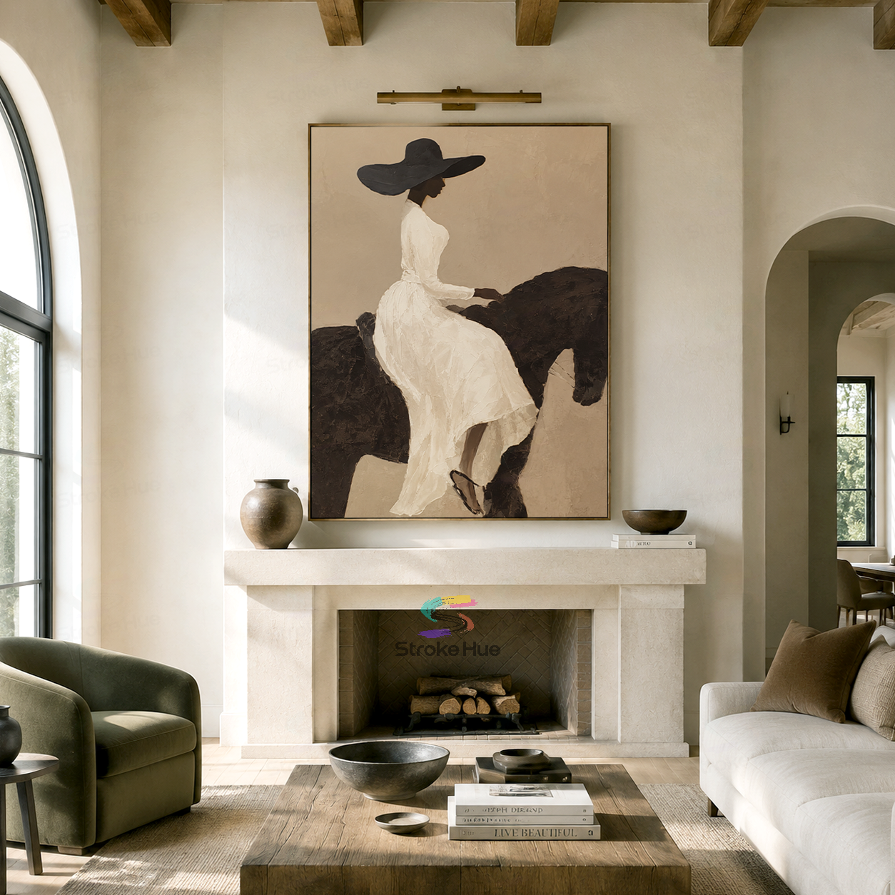 Ivory Veil Muse-Black Horse Painting