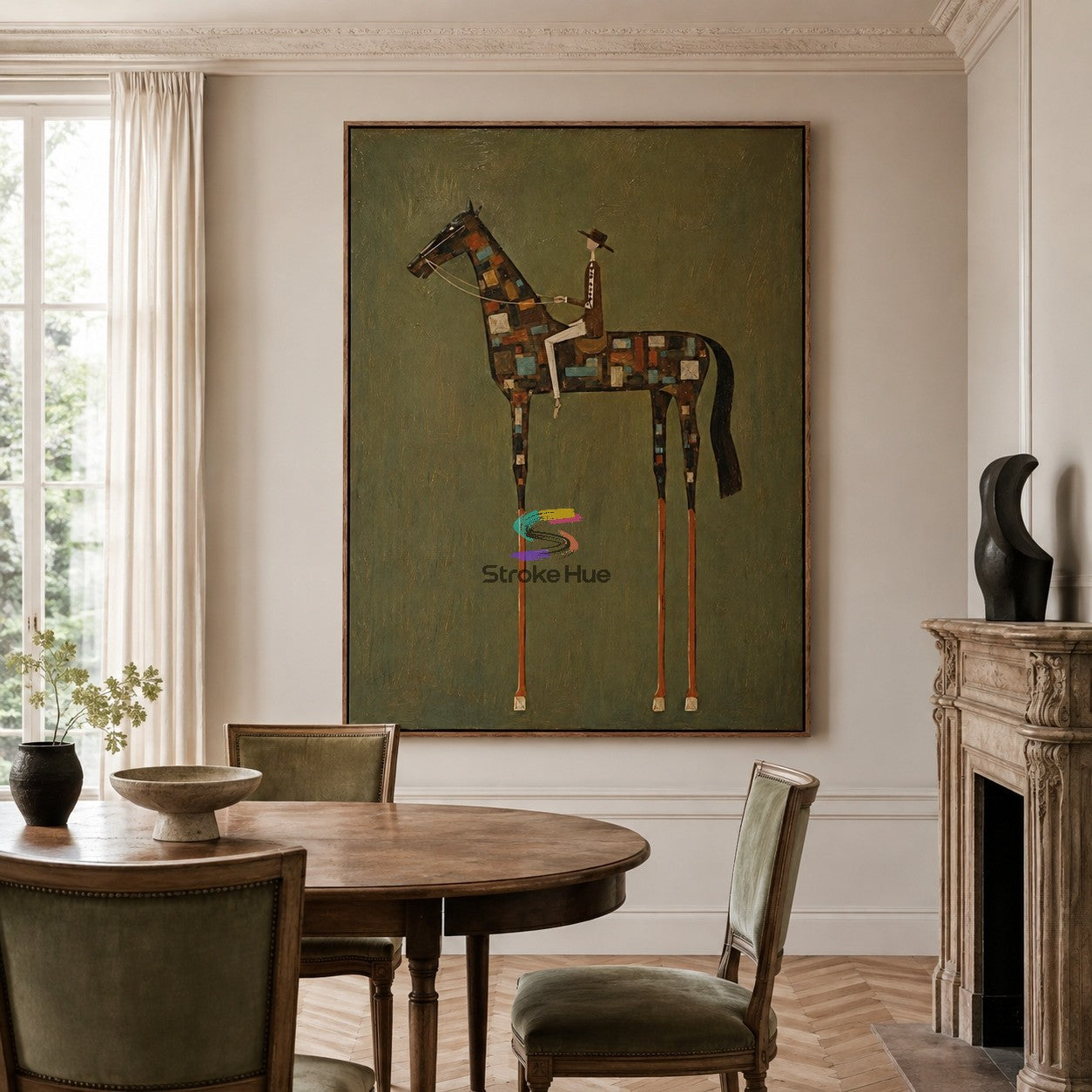 Patchwork Rider-Olive Horse Cowboy Painting