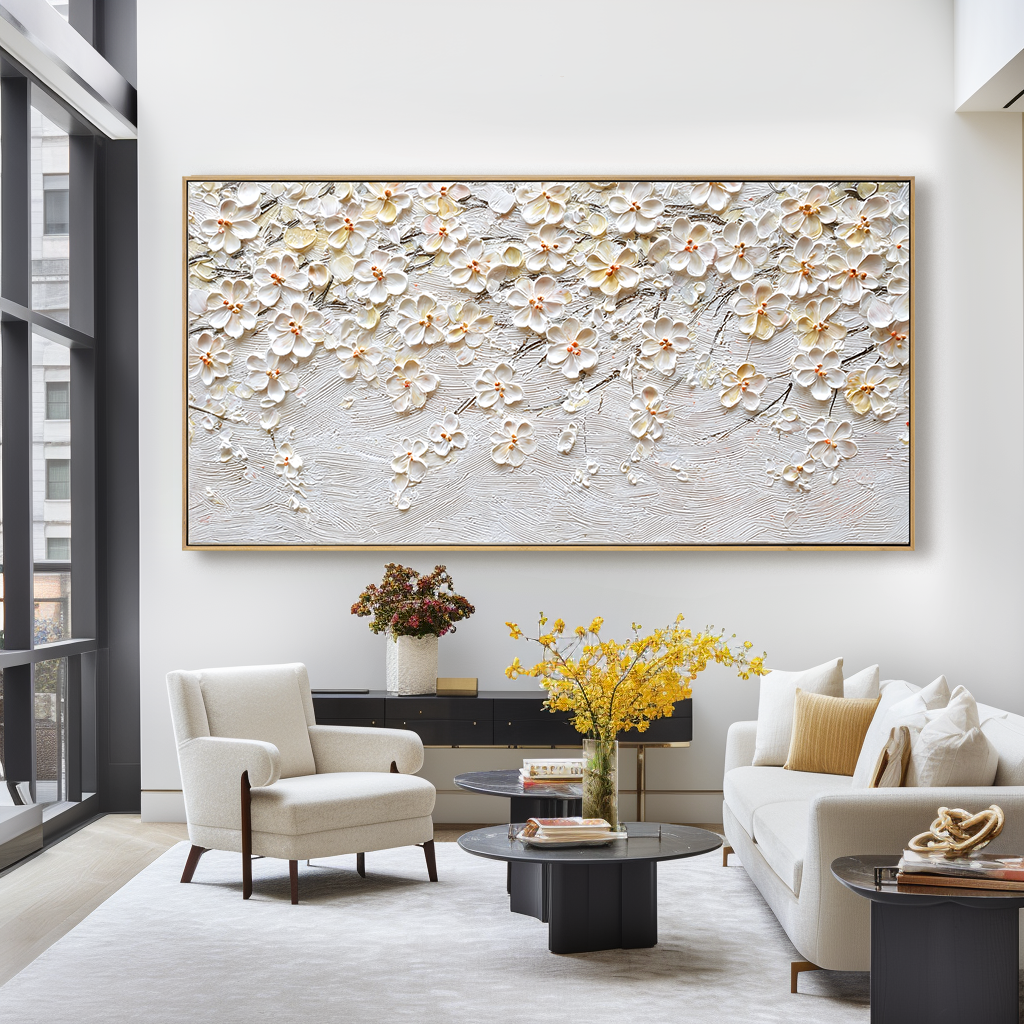 Ivory Blossom Canopy-Relief Painting
