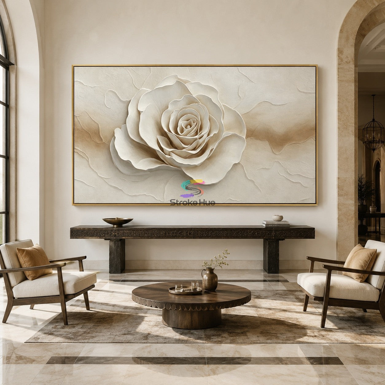 Ivory Whisper-3D White Rose Relief Painting