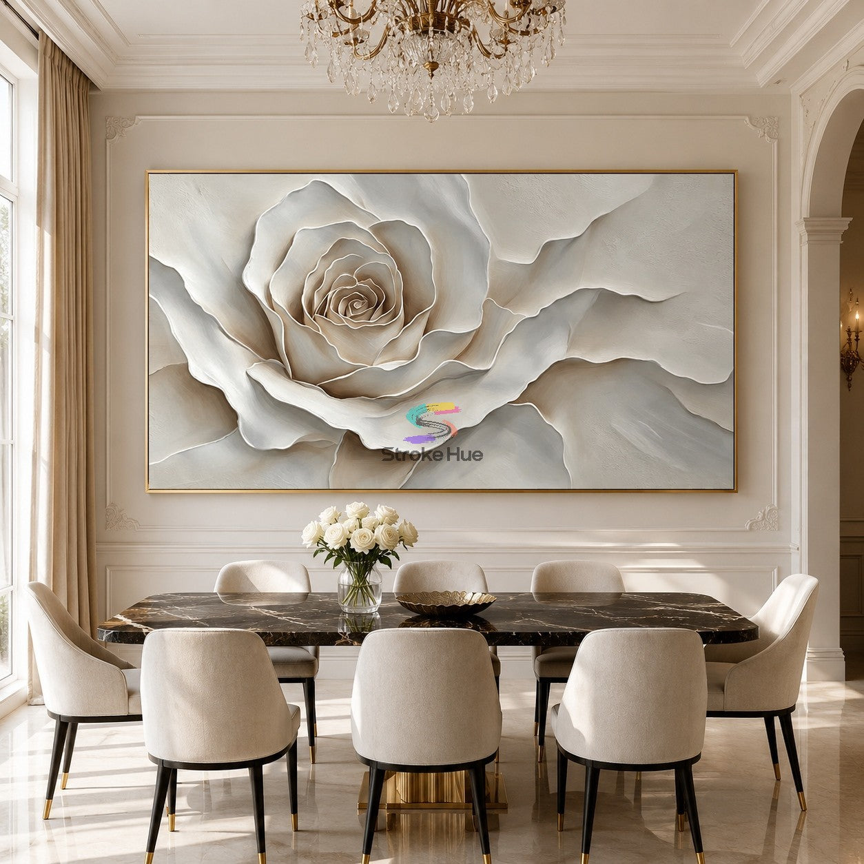 White Serenity-Abstract 3D Rose Relief Painting