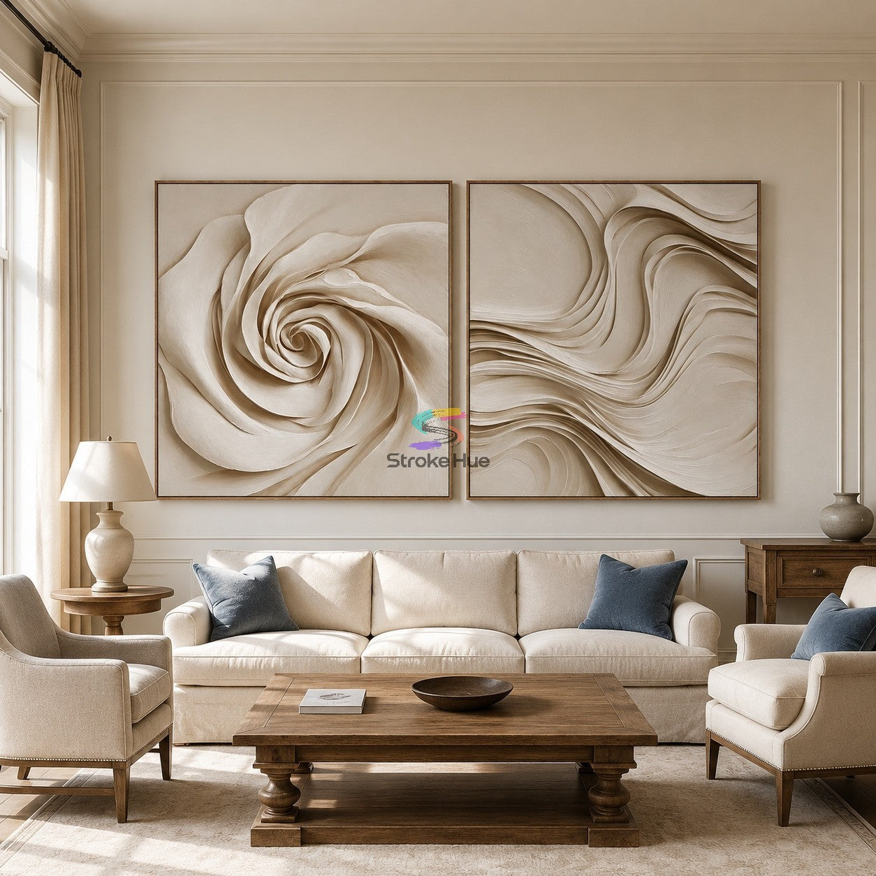 Ivory Flow-Two Piece Abstract Rose Texture Painting