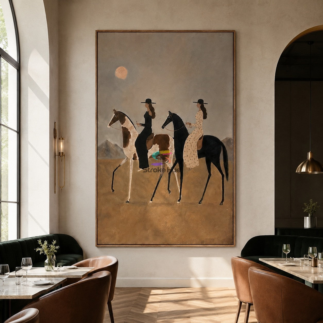 Moonlit Riders-Two Horsewomen Vintage Painting