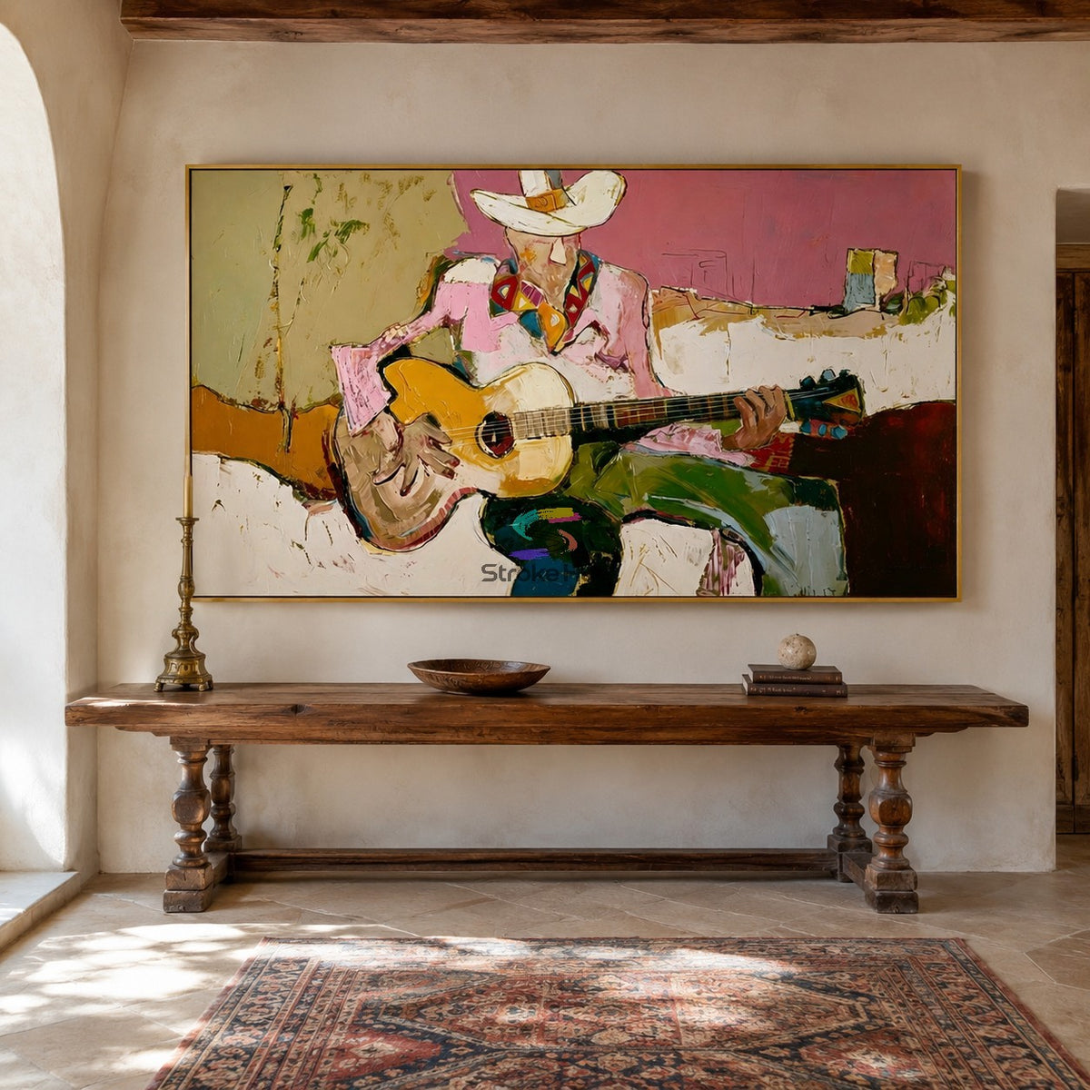 Desert Serenade-Pink Cowboy Guitar Painting