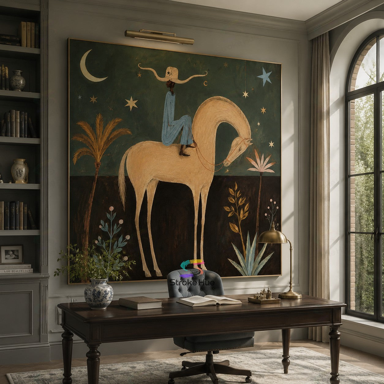 Curved Moon Rider-White Horse Painting