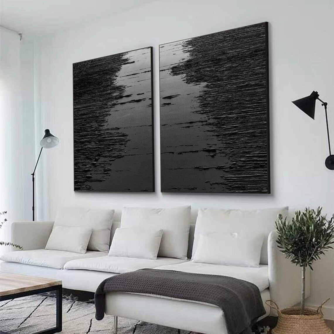Shadow Rift Duo-Black Abstract Painting
