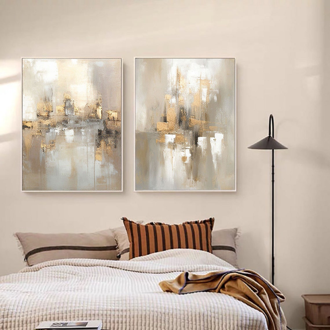 Golden Haze Duo-Abstract City Painting