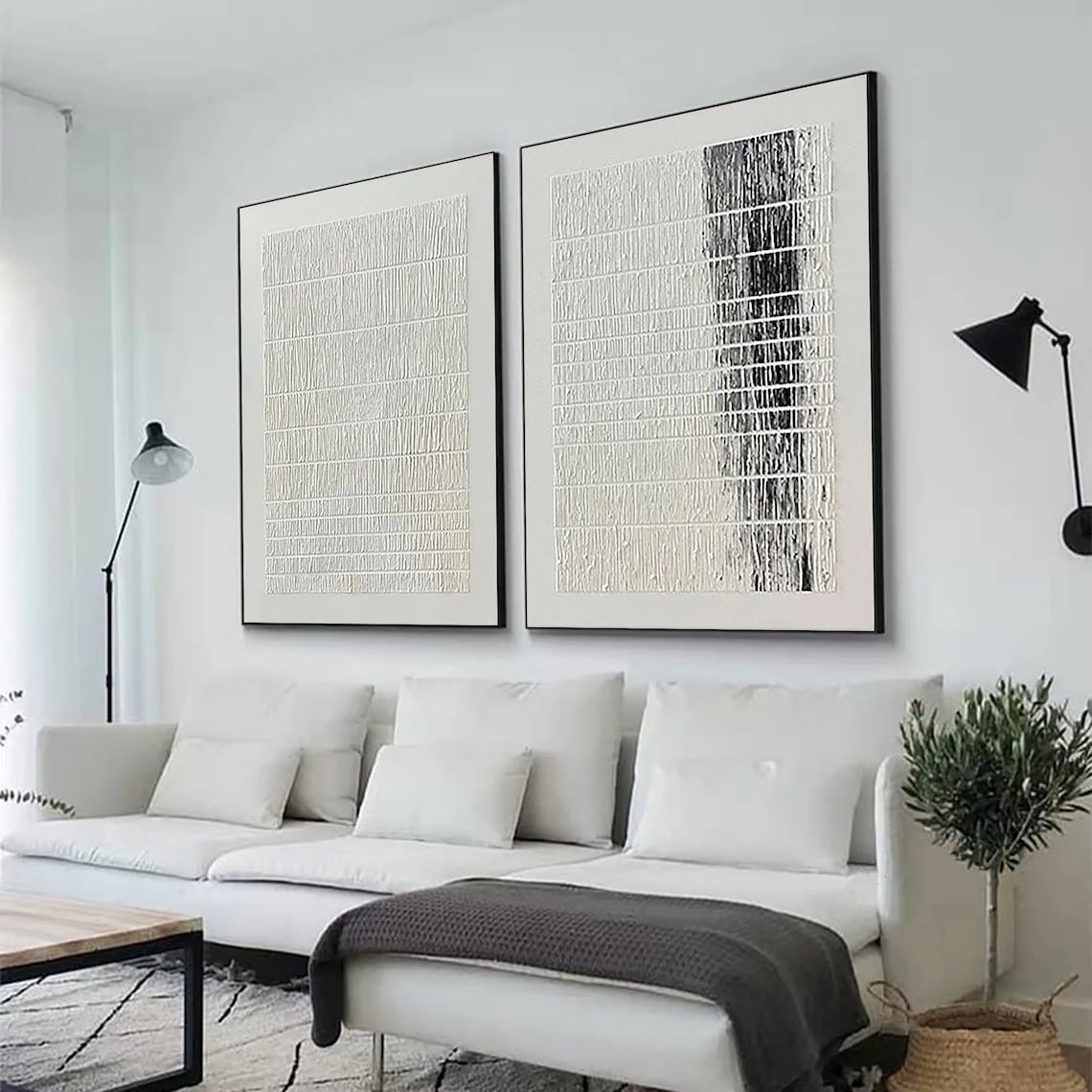 Quiet Grid Duo-Textured Abstract Painting