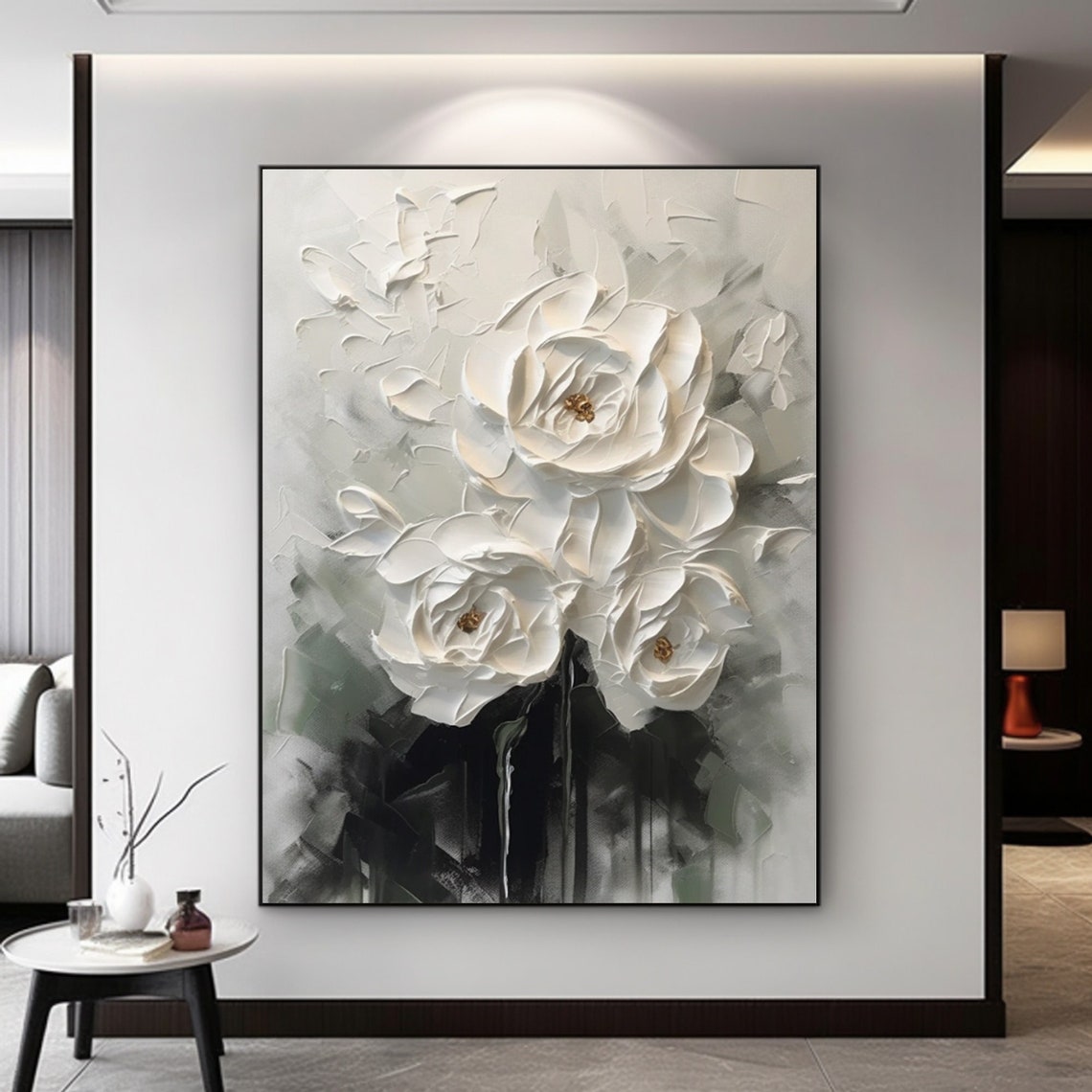 Ivory Bloom-Textured Floral Painting