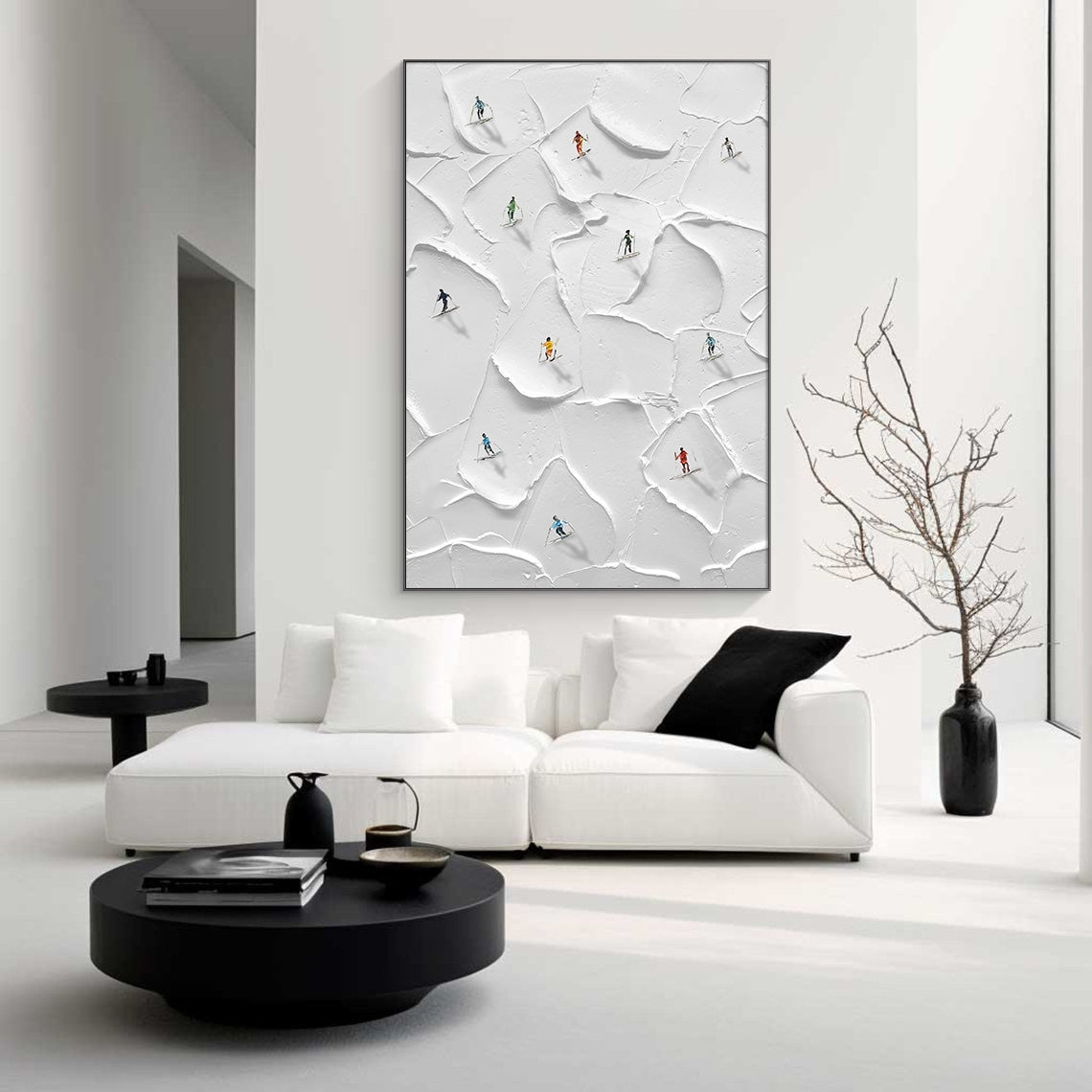 Snowfield Skiers-Relief Painting