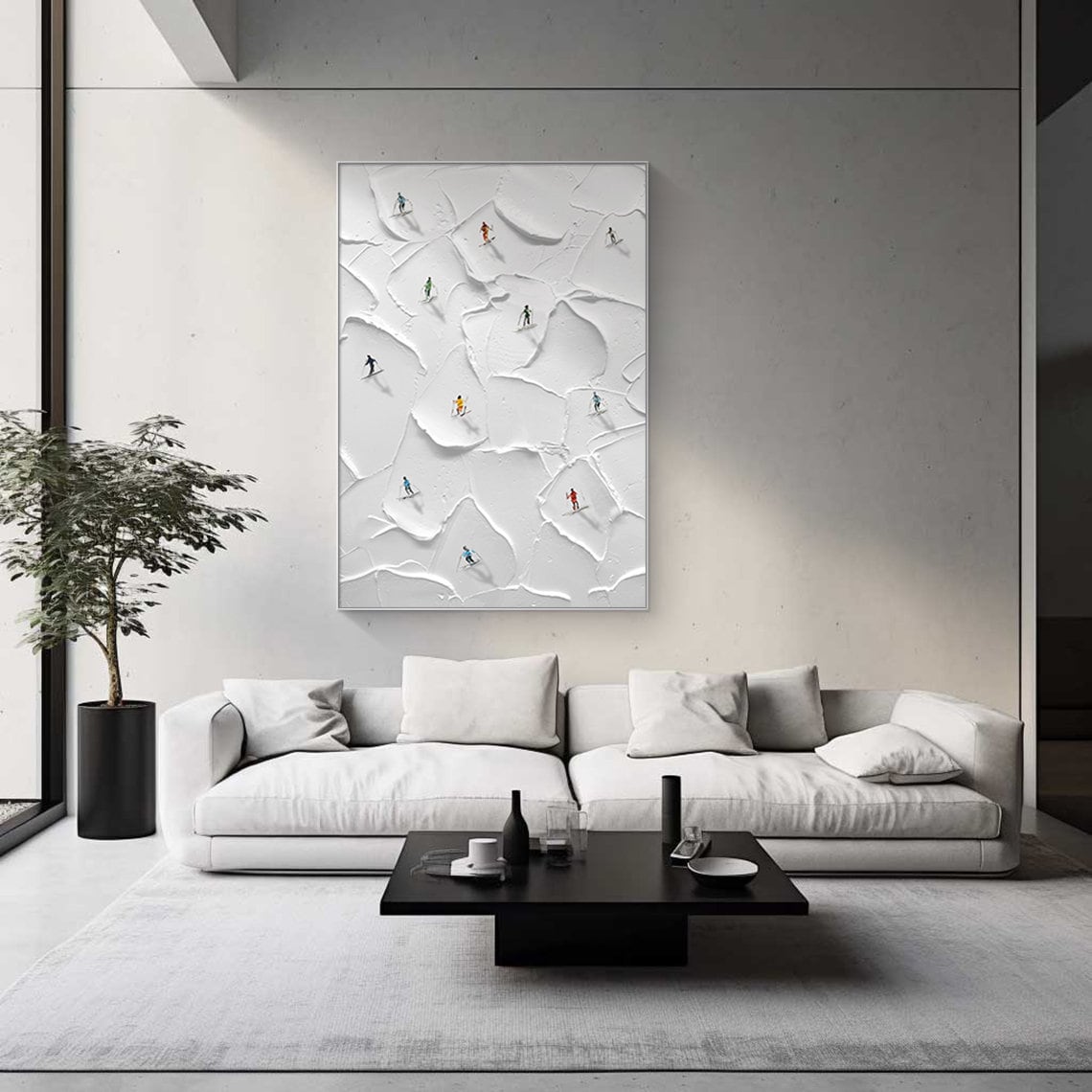 Snowfield Skiers-Relief Painting