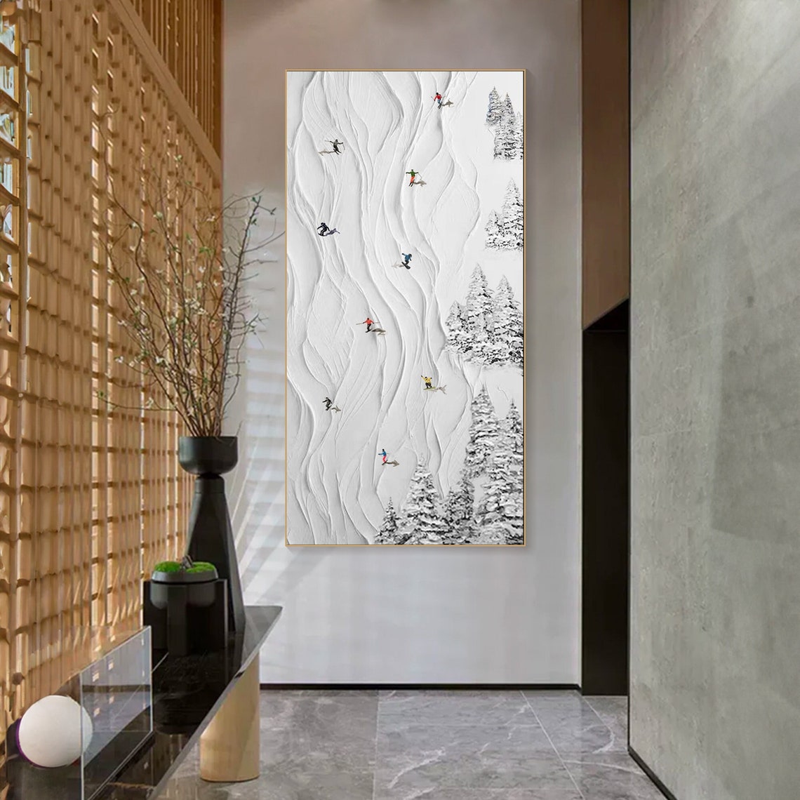 Snow Trail Descent-Ski Relief Painting
