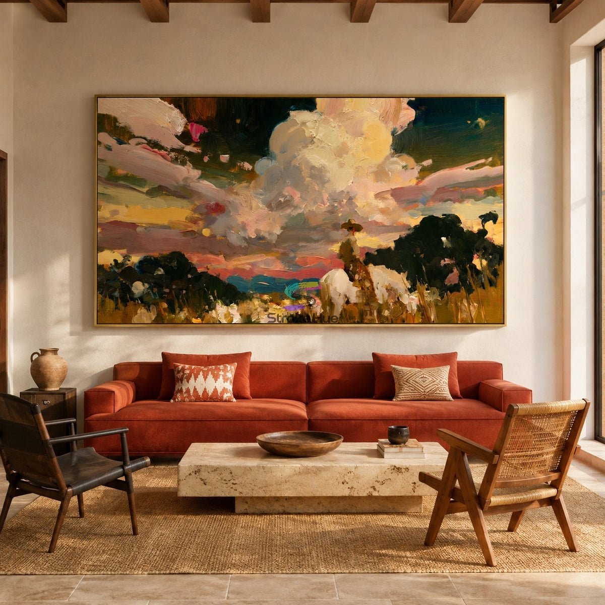 Prairie Afterglow-Cowboy Sunset Landscape Painting