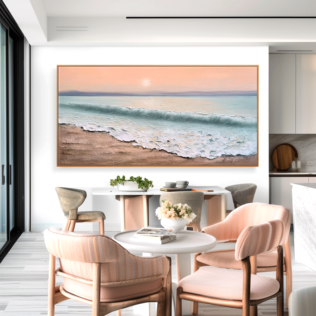 Peach Horizon-Coastal Wave Painting