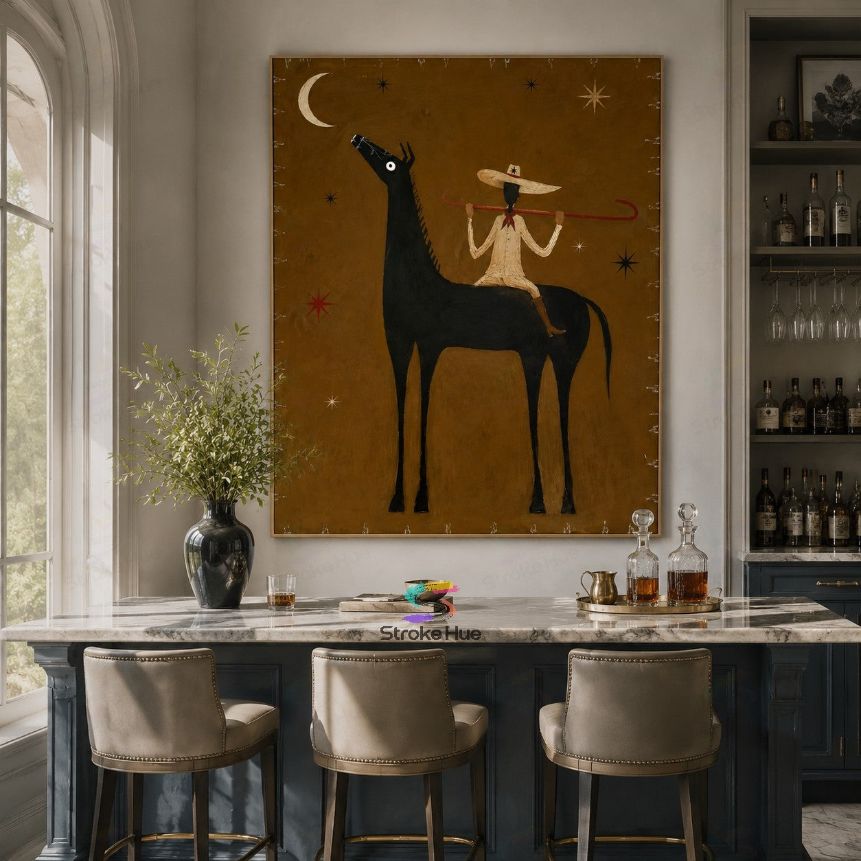 Night Wanderer-Black Horse Painting