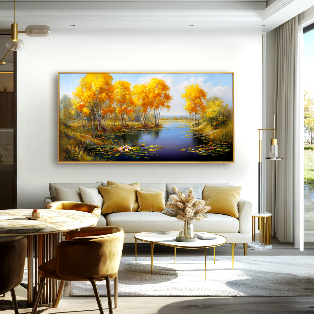 Golden Lake-Willow Landscape Painting