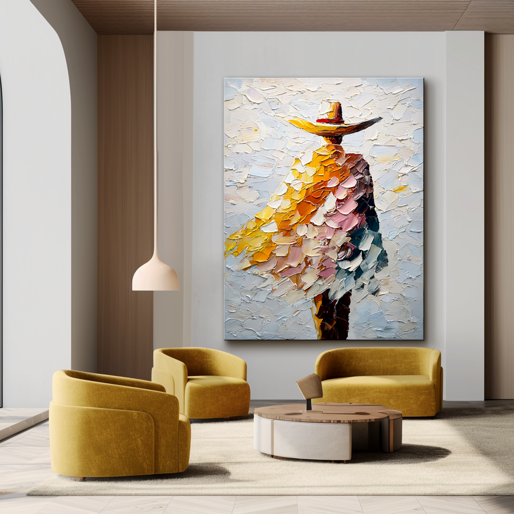 Golden Poncho-Textured Figure Painting