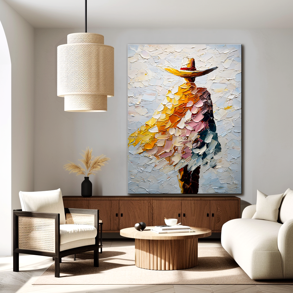 Golden Poncho-Textured Figure Painting