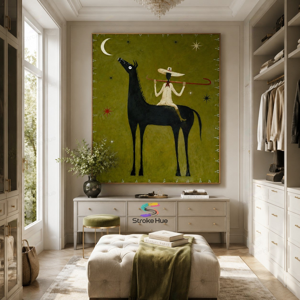 Olive Starwatch Rider-Black Horse Painting