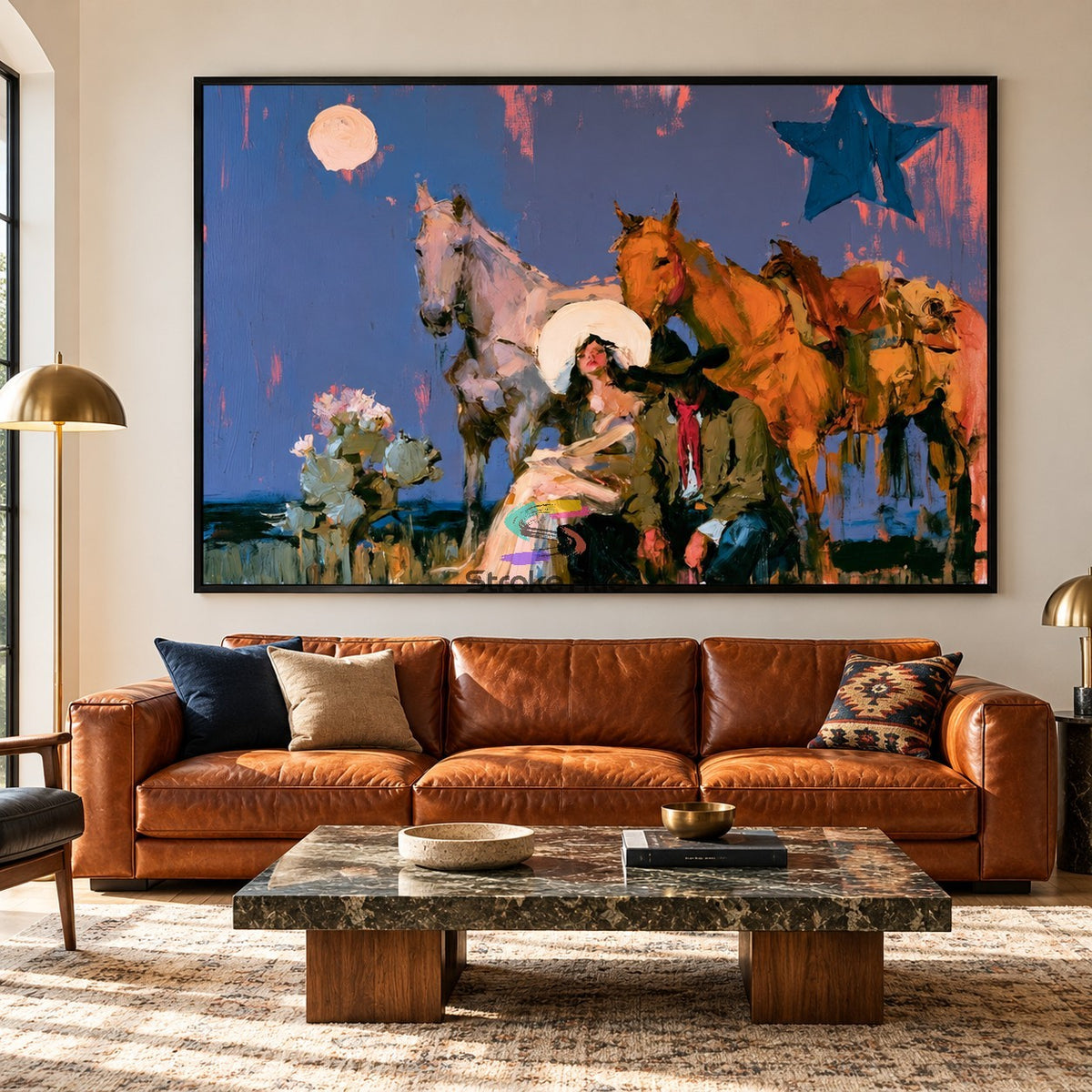 Moonlit Company-Western Figurative Oil Painting