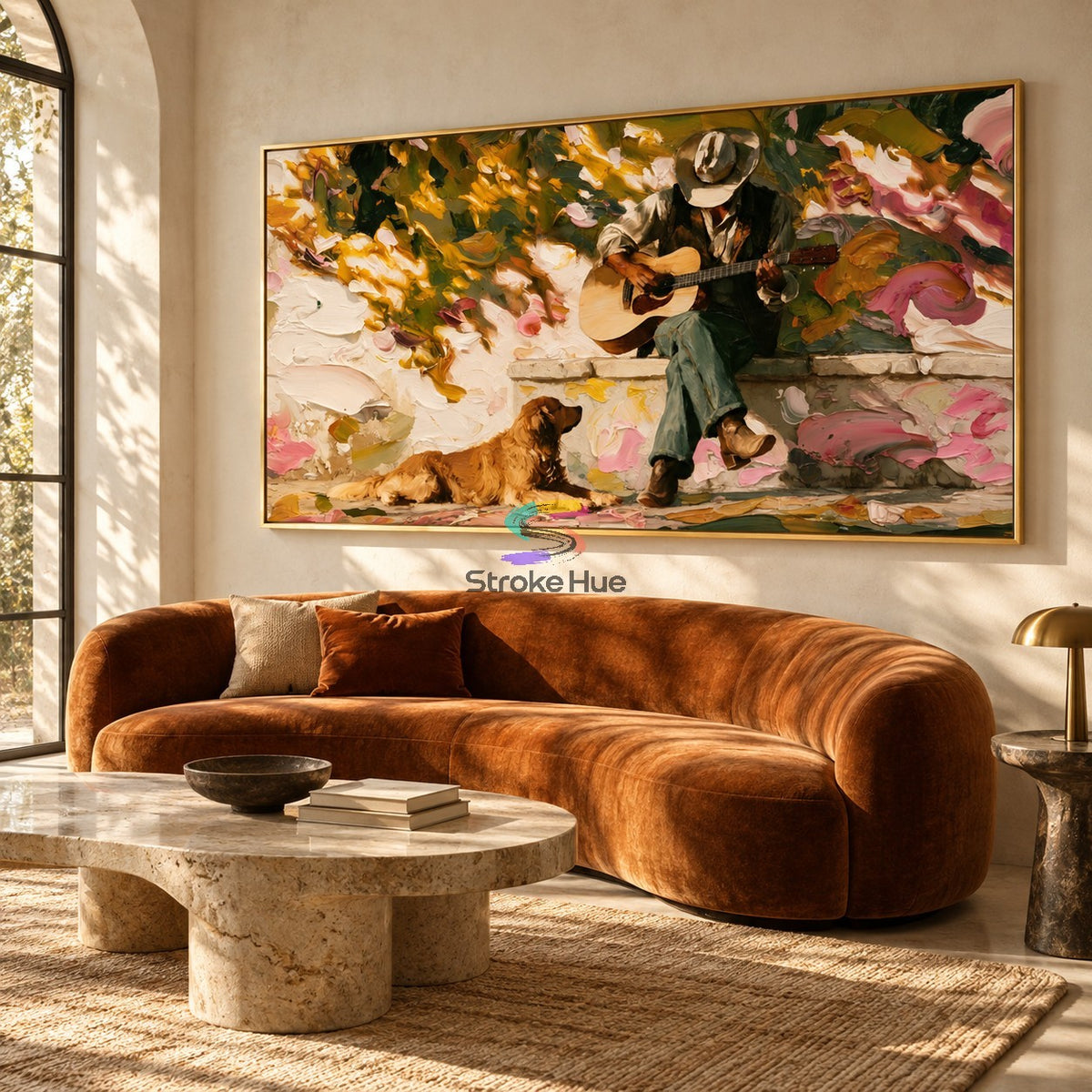 Garden Serenade-Cowboy and Dog Oil Painting