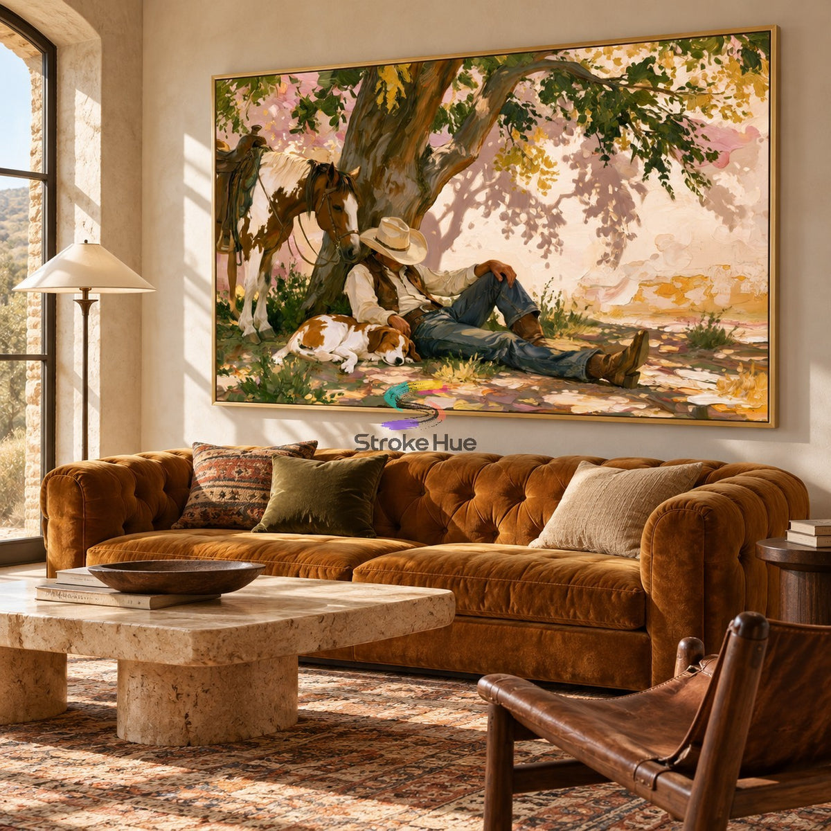 Ranchside Repose-Western Cowboy Oil Painting