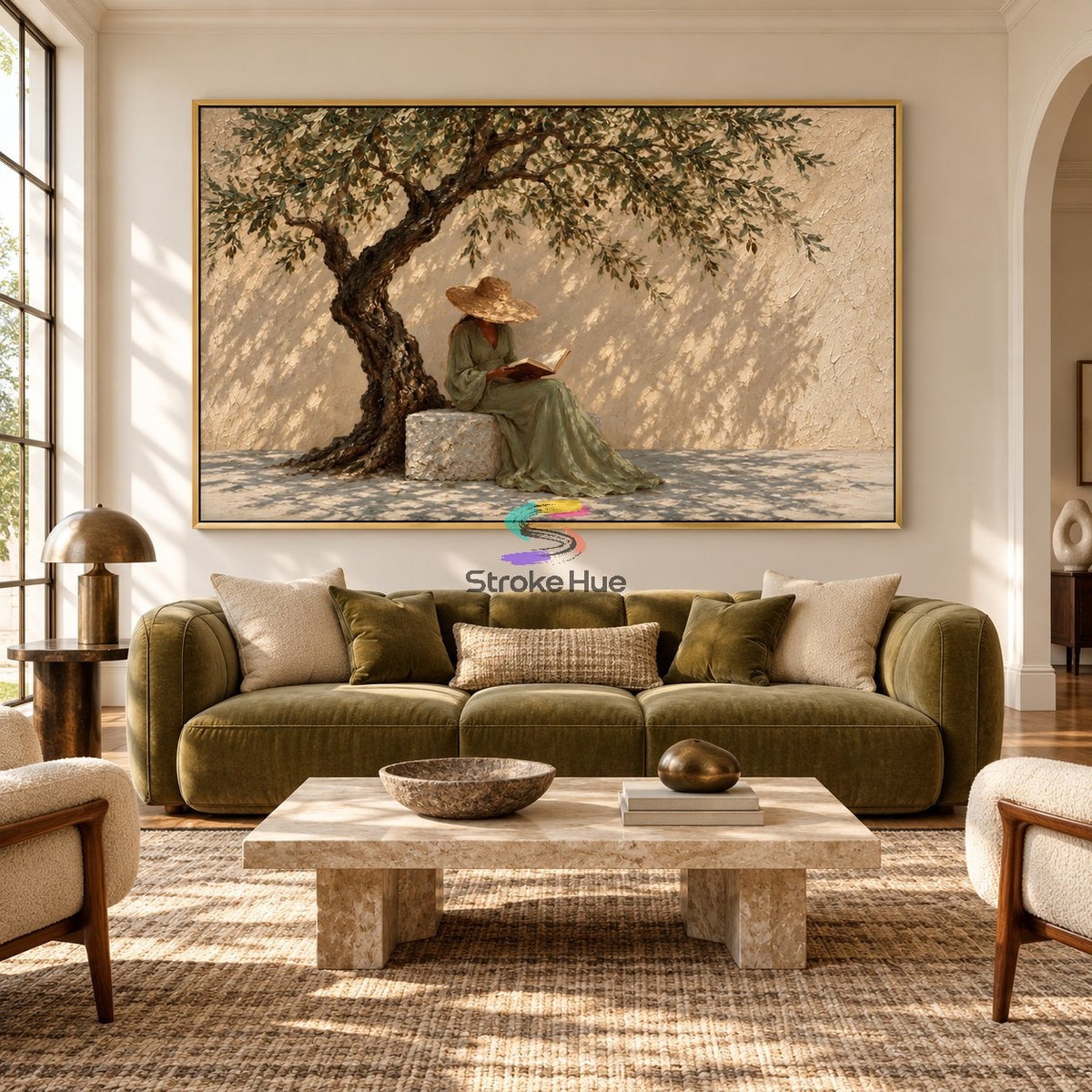 Olive Grove Reverie-Mediterranean Woman Reading Painting