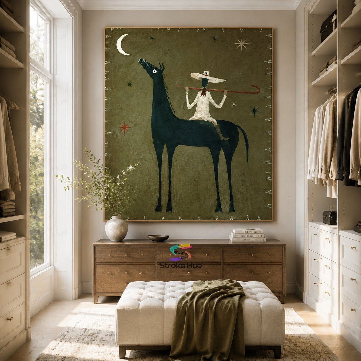 Olive Moon Sentinel-Black Horse Painting