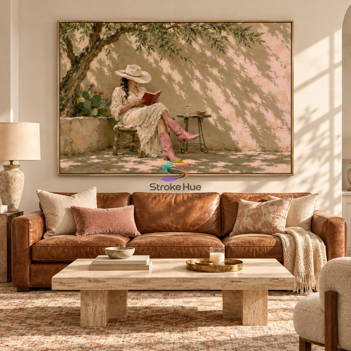 Sunlit Chapters-Western Woman Reading Painting