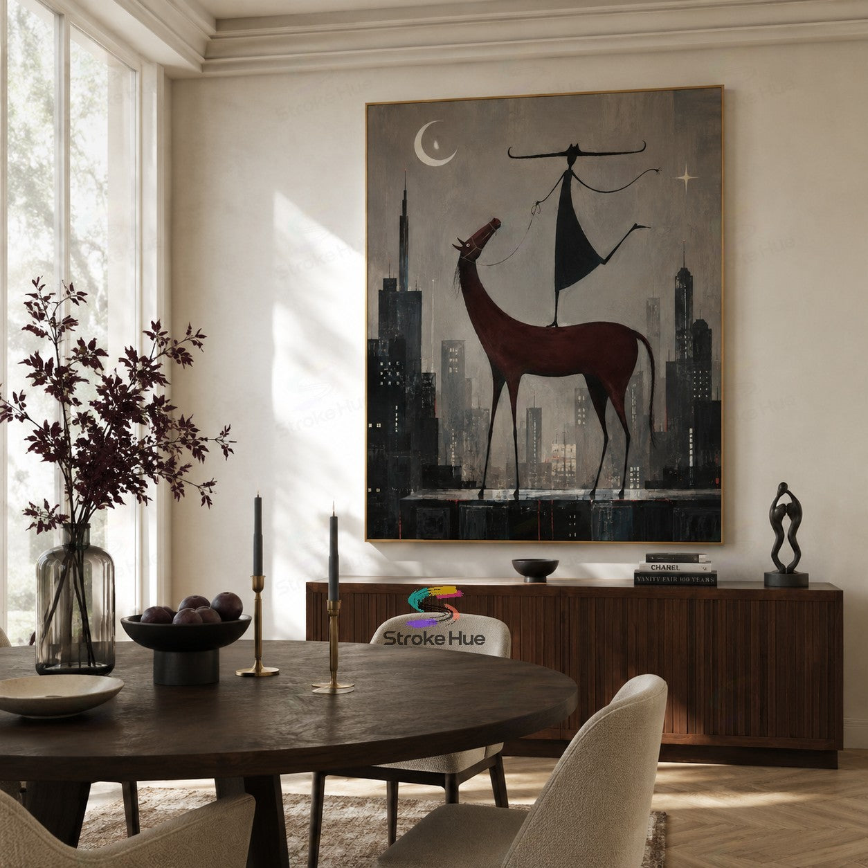 Rooftop Moon Rider-Urban Horse Painting