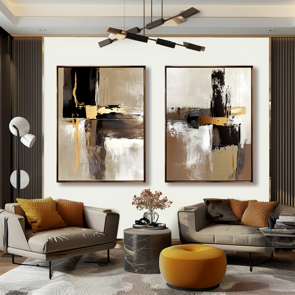 Gilded Blocks-Abstract Diptych Painting
