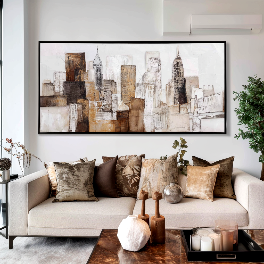 Sepia Skyline-Architectural City Painting