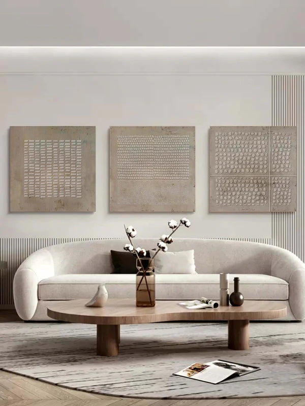 Quiet Relief-Textured Triptych Painting