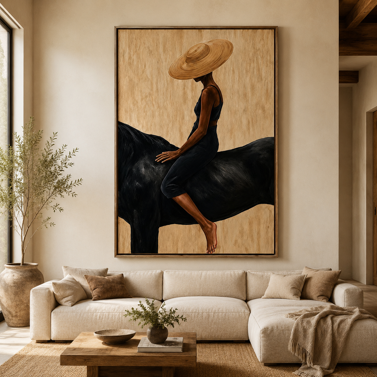 Golden Shade-Black Horse Painting