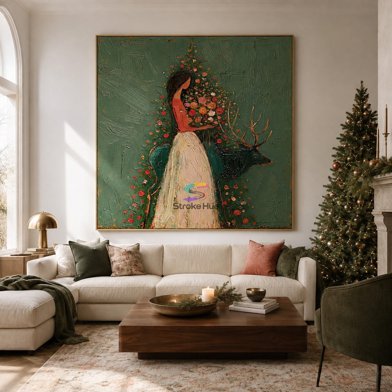 Wildflower Grace-Woman and Stag Floral Painting