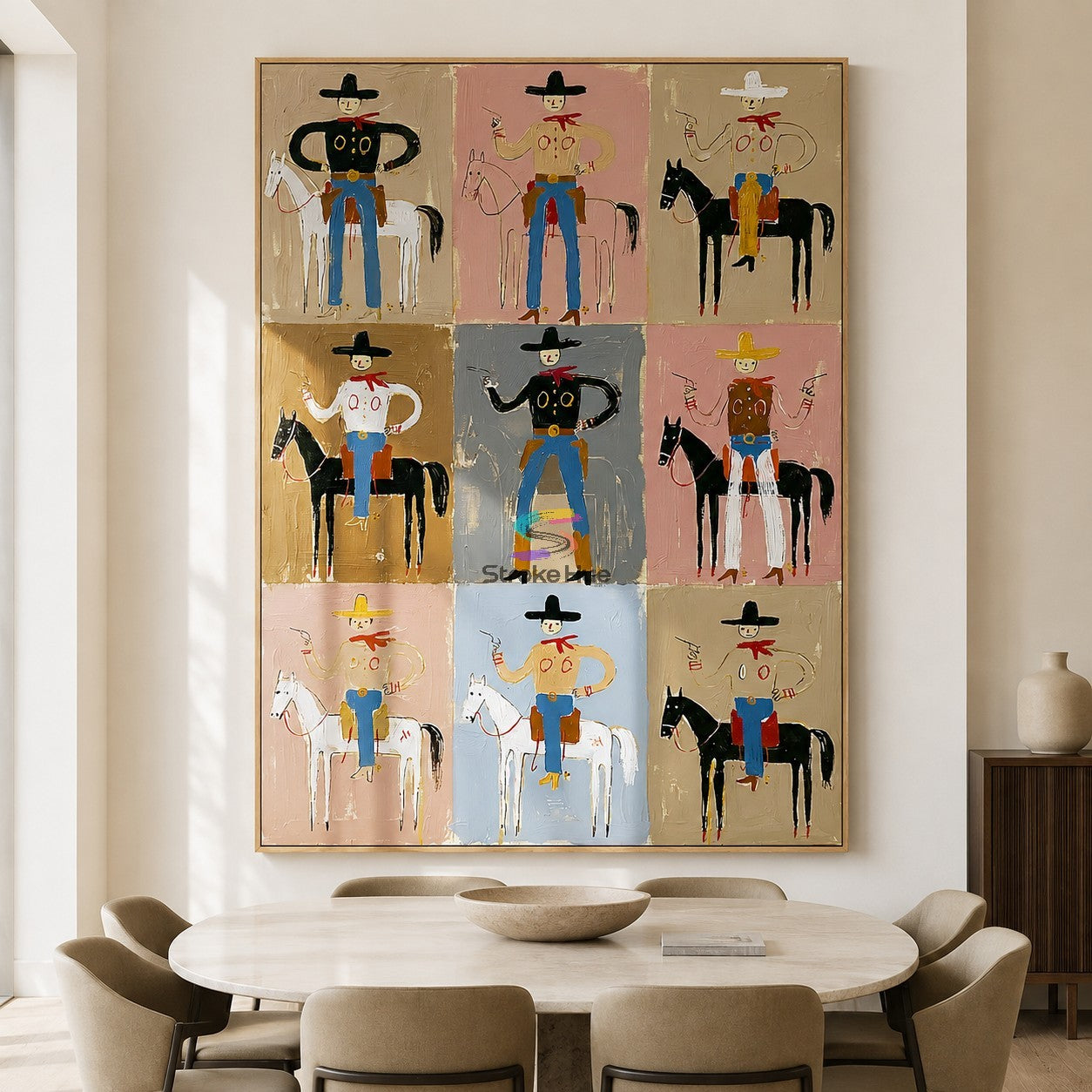Rodeo Squares-Cowboy and Horse Folk Painting