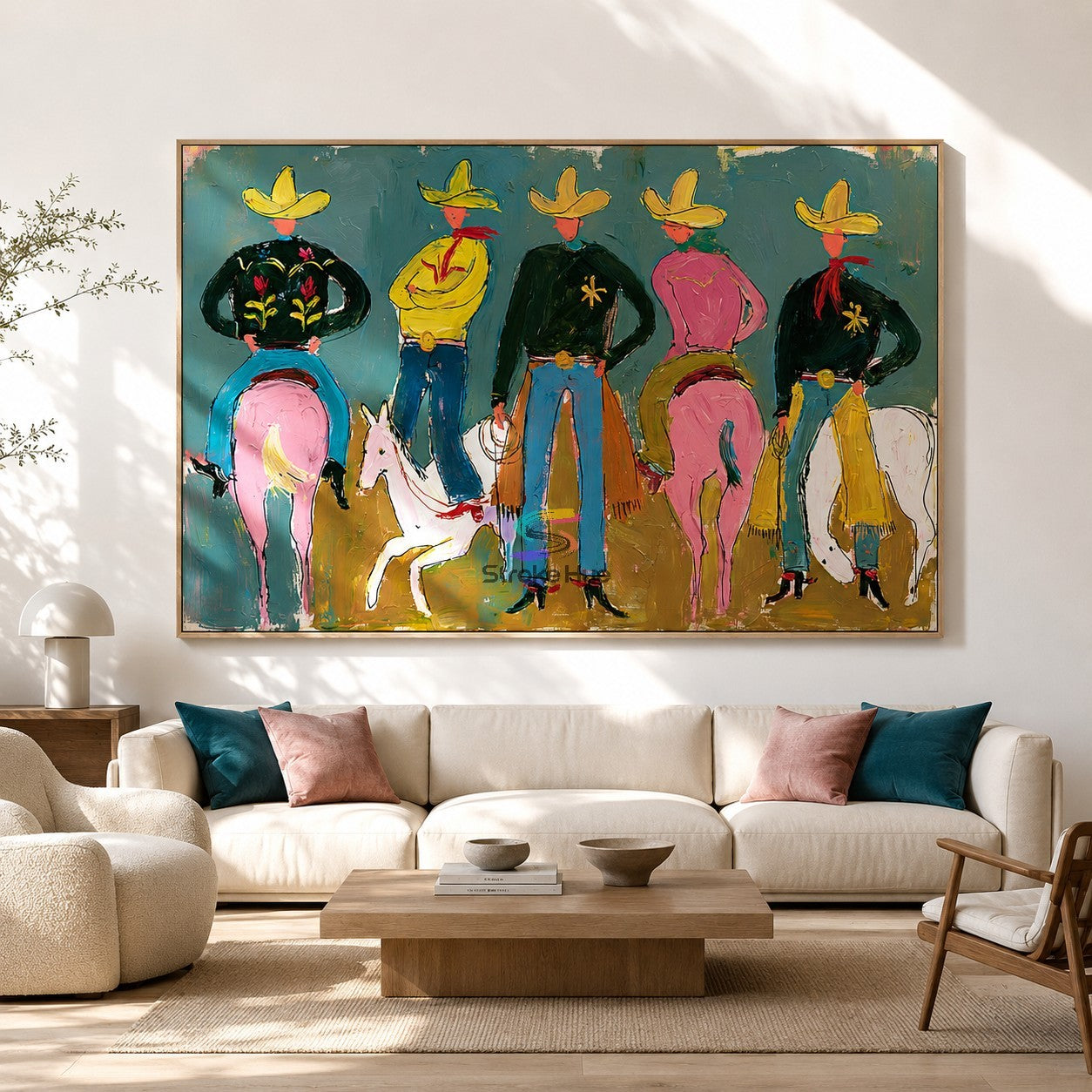 Roseback Riders-Western Cowboy and Horse Folk Painting