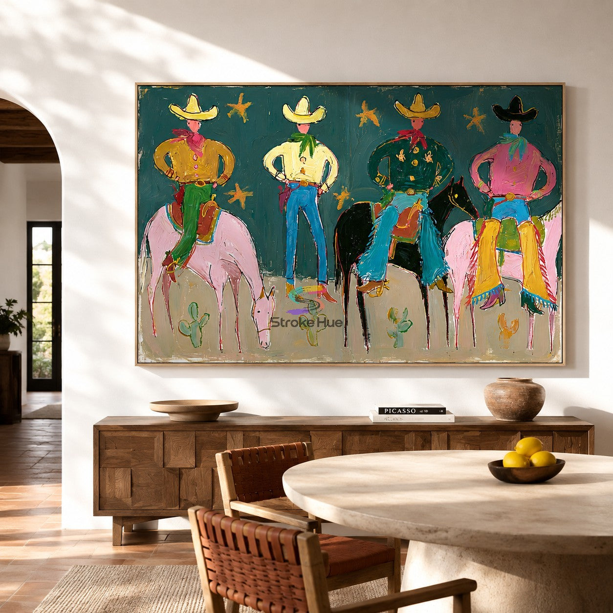 Teal Rodeo-Four Cowboy Horse Folk Painting