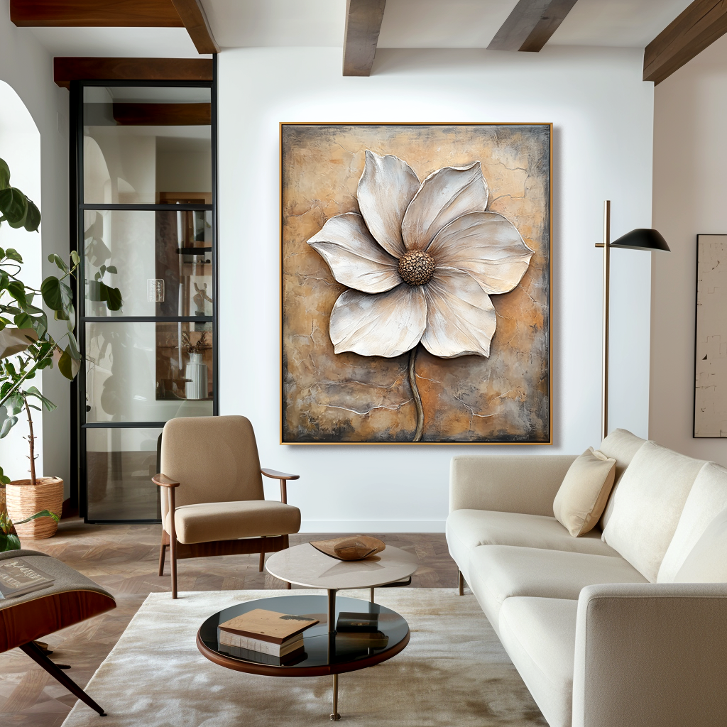 Solitary Bloom-Textured Floral Painting