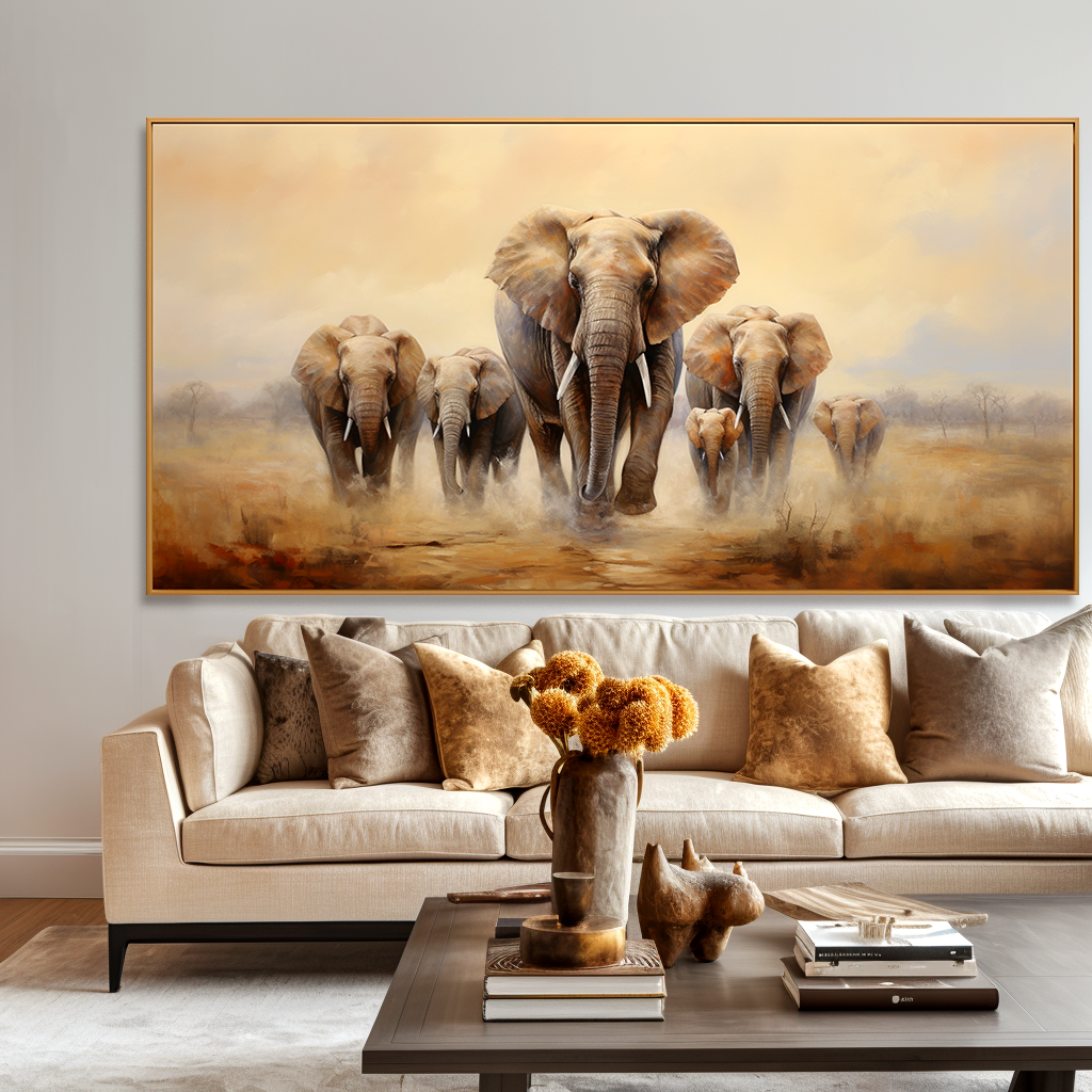 Savanna March-Elephant Herd Painting