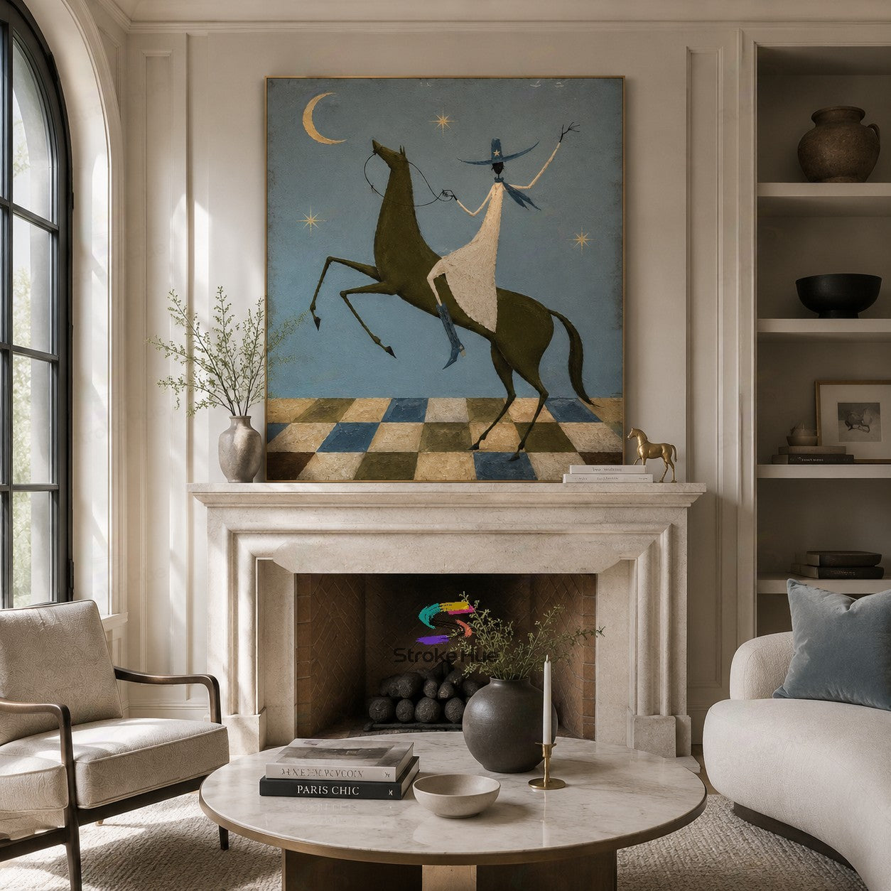 Azure Rodeo Rider-Green Horse Painting