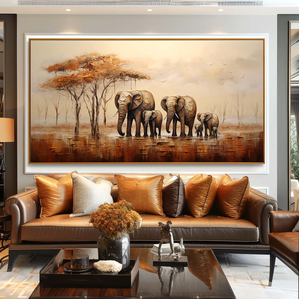 Acacia Walk-Elephant Family Painting
