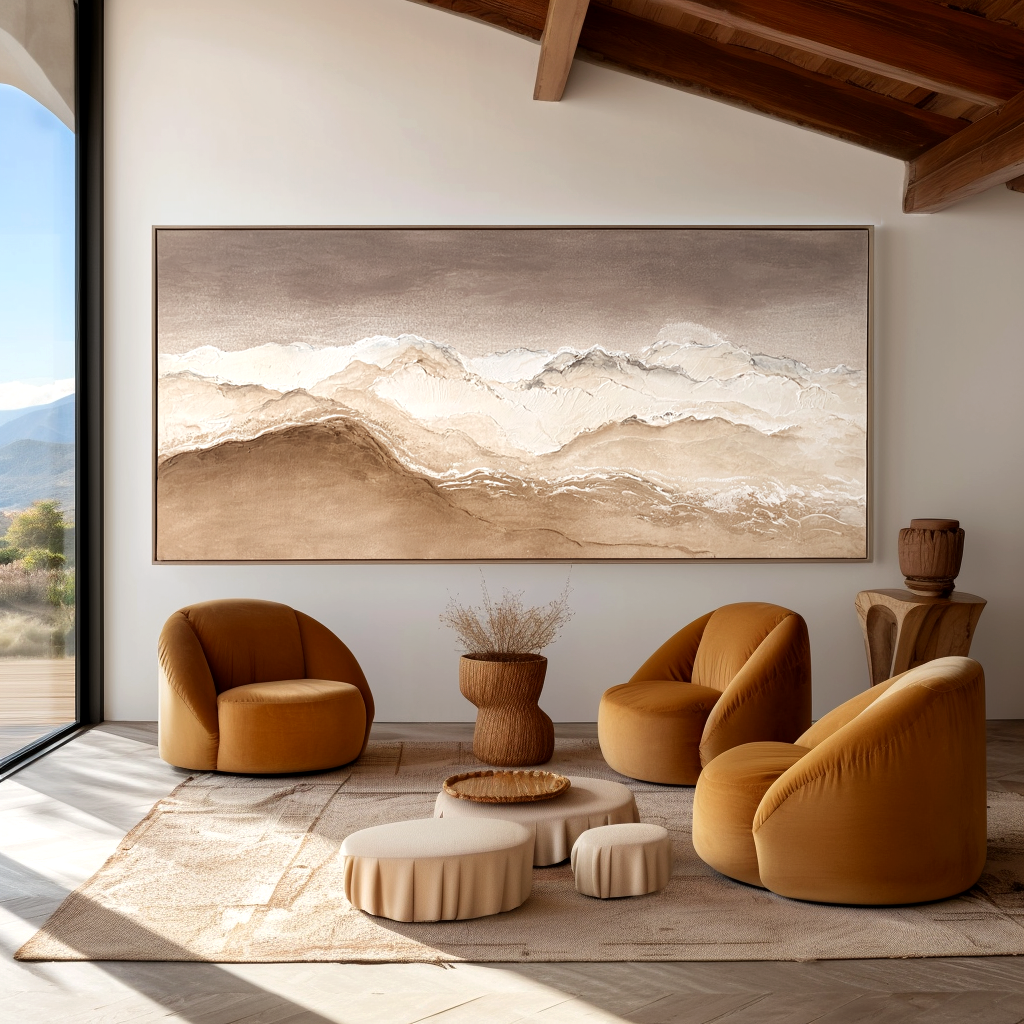 Sepia Range-Mountain Landscape Painting