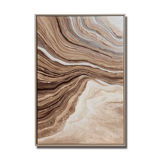 Hand - painted Abstract Textured Art: Layered Earth - Tone Waves for Modern Home Decor